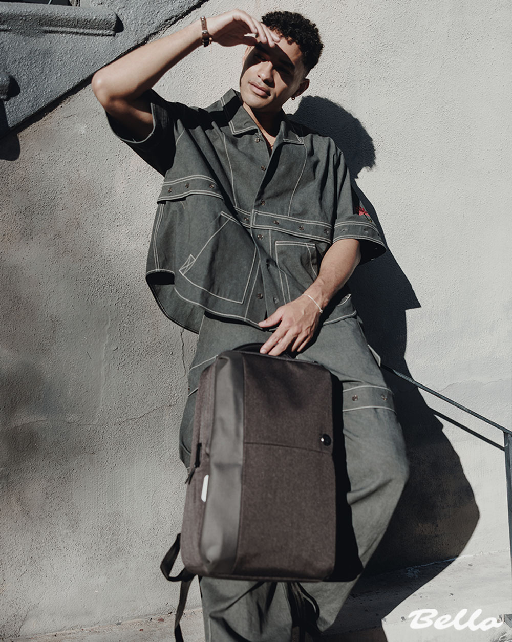 LOOK 4: Modular Jacket + Cargo Pants | IOEDLE @ioedle Jewelry | AROCK @arock_official | Bag | SWISS DIGITAL DESIGN @swissdigital_design_usa