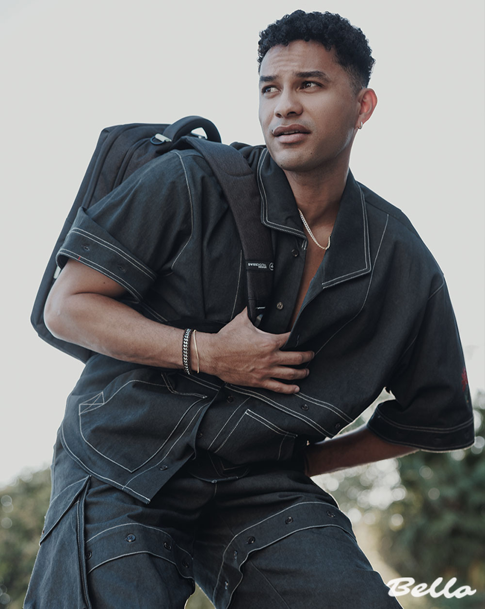 LOOK 4: Modular Jacket + Cargo Pants | IOEDLE @ioedle Jewelry | AROCK @arock_official | Bag | SWISS DIGITAL DESIGN @swissdigital_design_usa