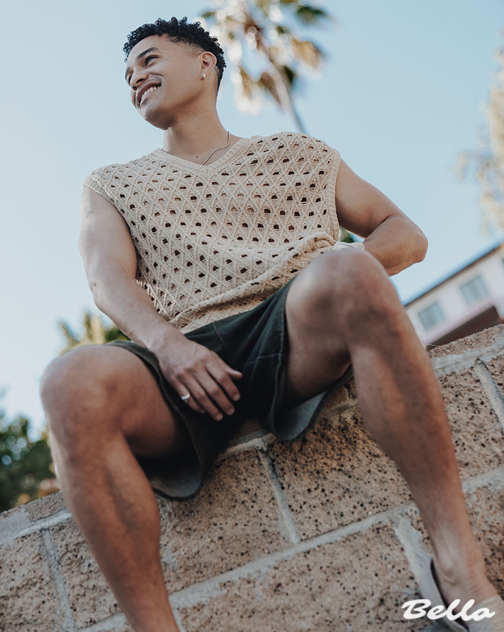 LOOK 1: Olive Oil Knit Vest + Garden of Impact Laser-Engraved Shorts | IOEDLE @ioedle Jewelry | AROCK @arock_official Sunglasses | Cubitts @cubitts